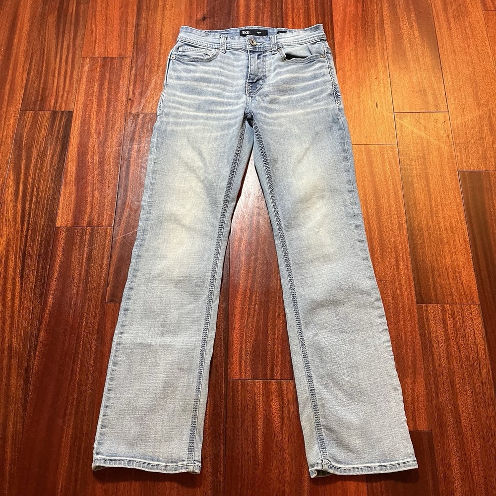 BKE Jeans Mens 28x30 True To Size Aiden Blue Medium Fade Grunge Stretch GBS21471